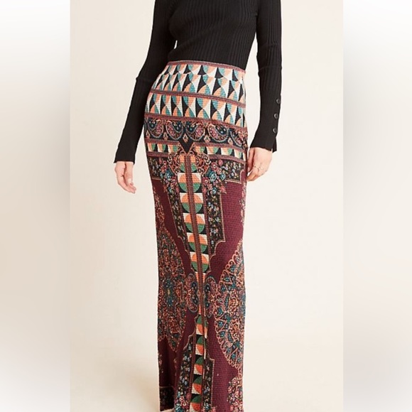 FARM Rio Dresses & Skirts - Farm Rio Anthropologie long burgundy knit maxi skirt